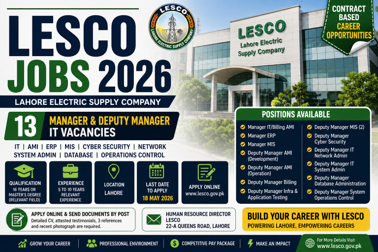 LESCO Jobs 2026 – 13 IT Manager Vacancies | Apply Now