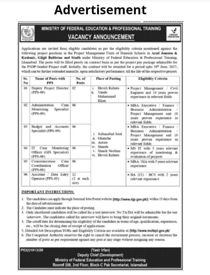 Ministry of Federal Education Jobs