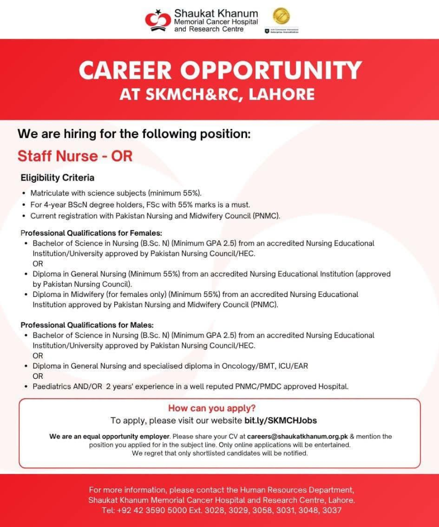 Shaukat Khanum Staff Nurse Jobs